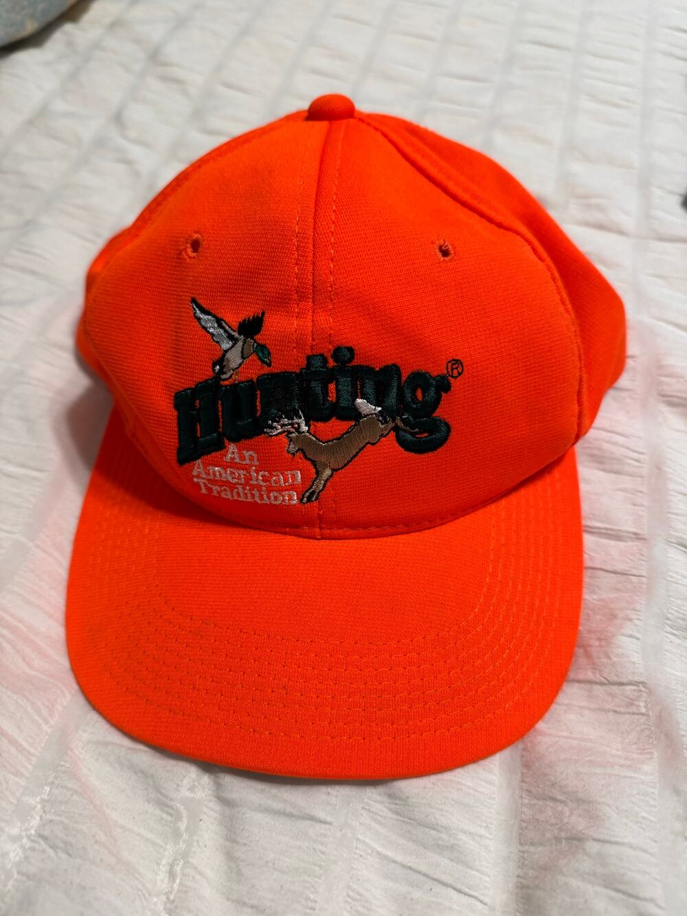 Hunter Orange Embroidered Trucker Hat Snap Back Deer Hunting American Tradition